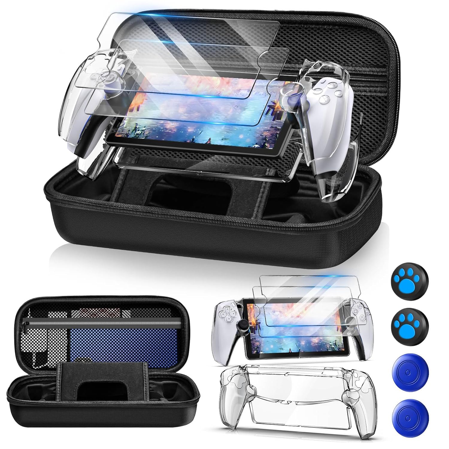 Gaming Accessories Pack - PS ポータル用ハードキャリングケース プレイステーションポータル用アクセサリーセット クリアケース付き スクリーンプロテクター 2